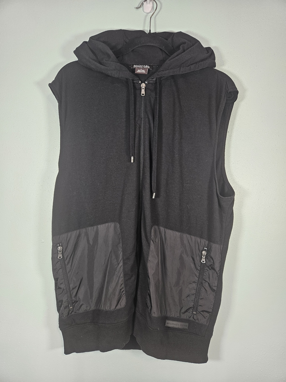 Michael Kors Black Sleeveless Hooded Zip Vest with Nylon Pockets